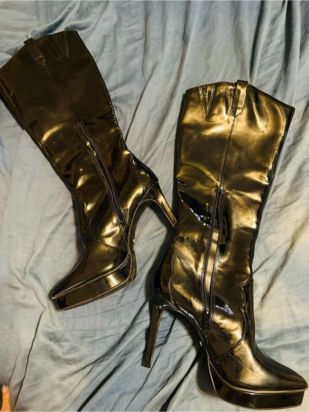 High Shine Metallic Gold Knee-High Stiletto Boots